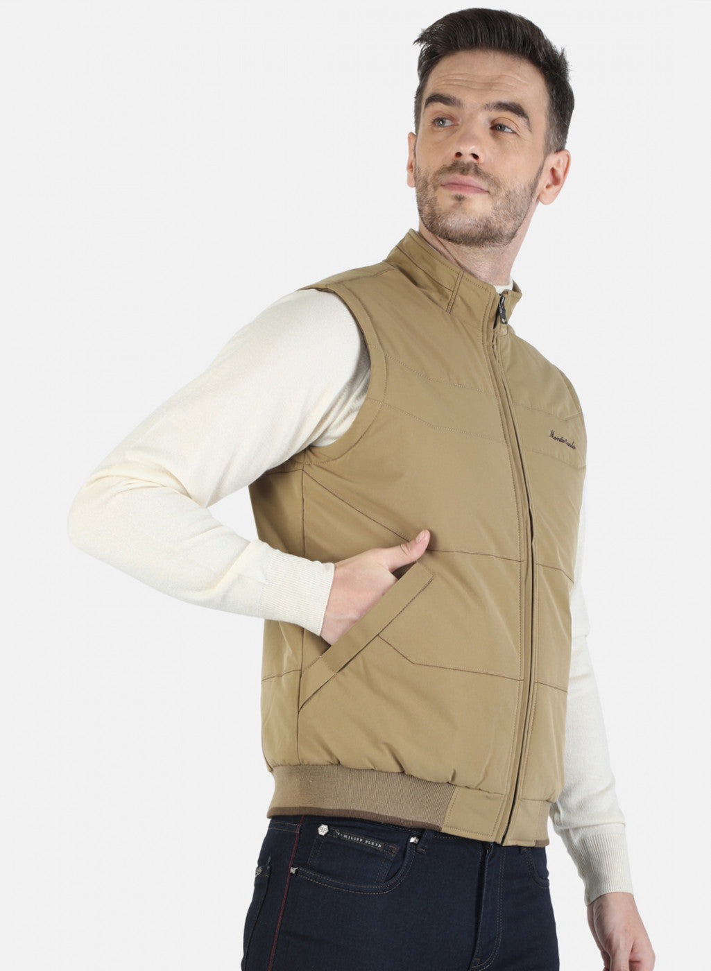 Men Khaki Solid Jacket