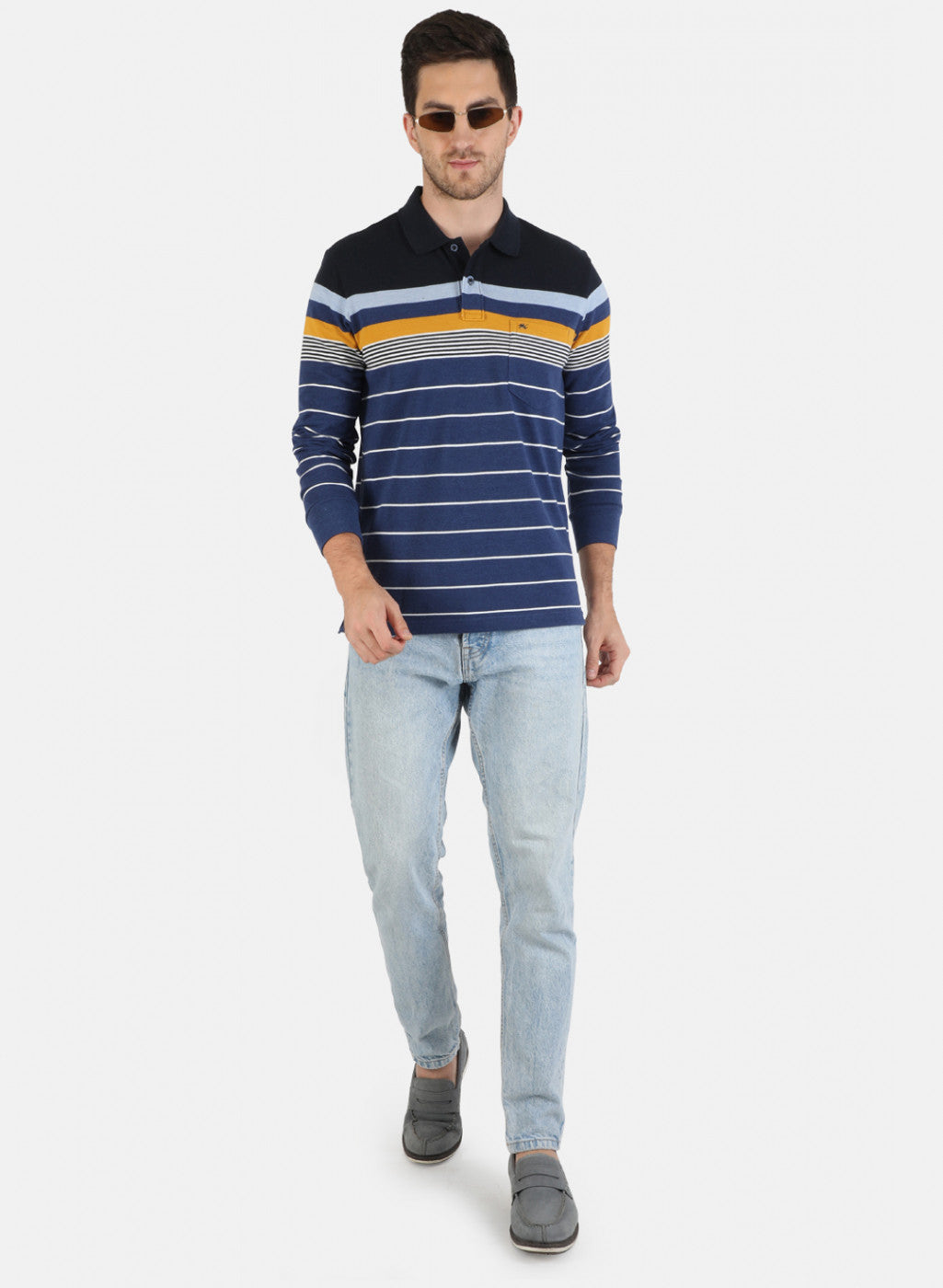 Men NAvy Blue Stripe T-Shirt