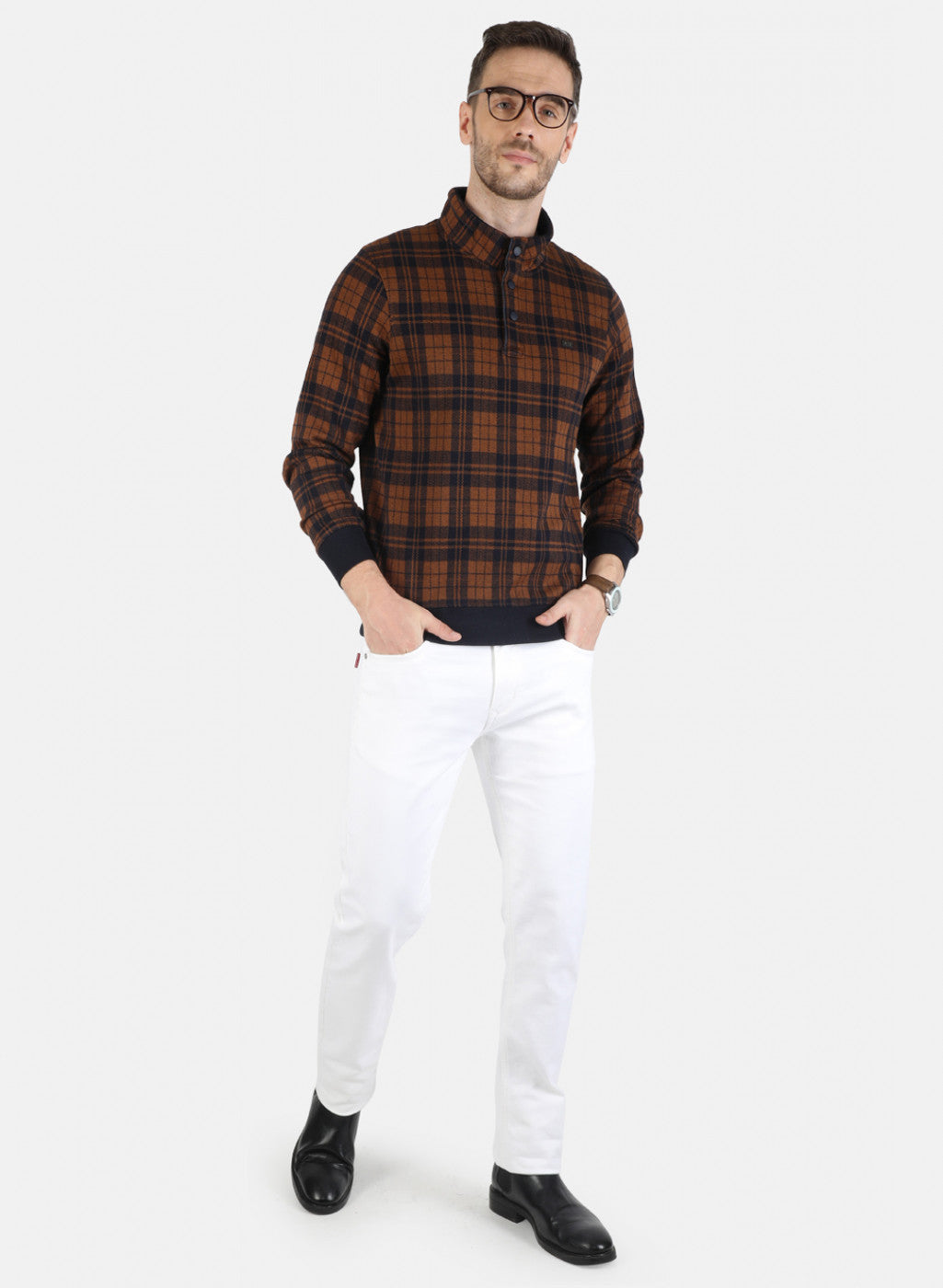 Men Brown Check T-Shirt