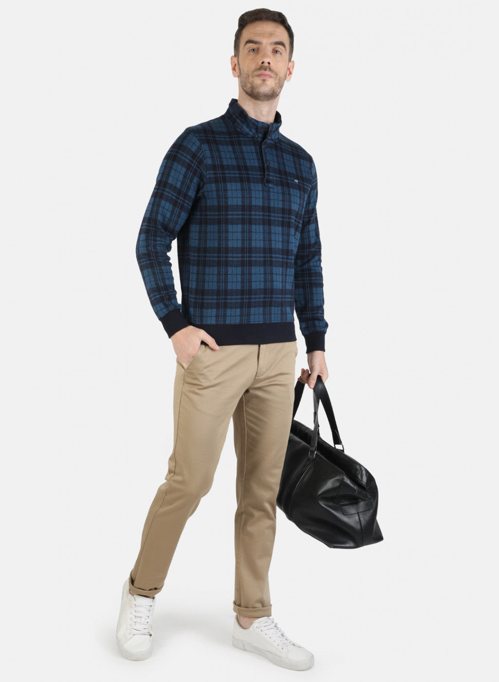 Men Blue Check T-Shirt