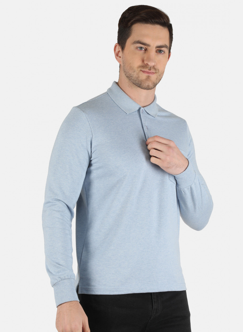 Men Sky Blue Solid T-Shirt