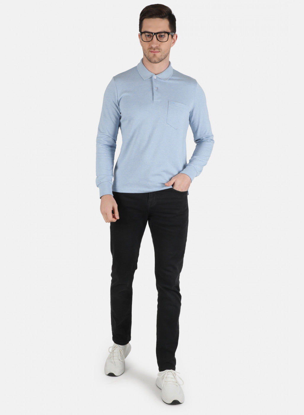 Men Sky Blue Solid T-Shirt