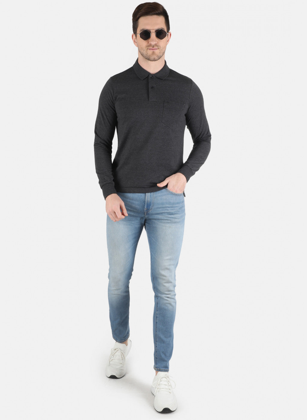 Men Grey Solid T-Shirt