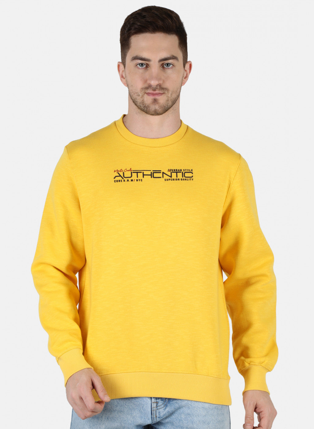 Buy Men Yellow Solid Round Neck Full Sleeve Winter T-Shirt Online
