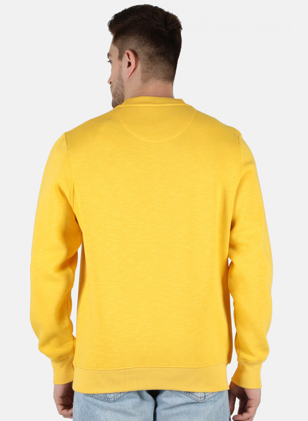 Men Yellow Solid Round Neck Full Sleeve Winter T-Shirt