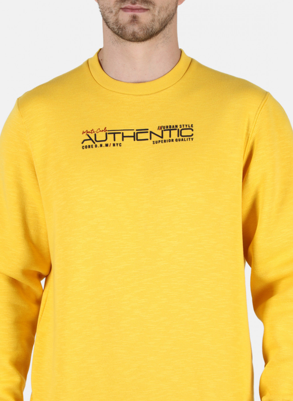 Men Yellow Solid Round Neck Full Sleeve Winter T-Shirt