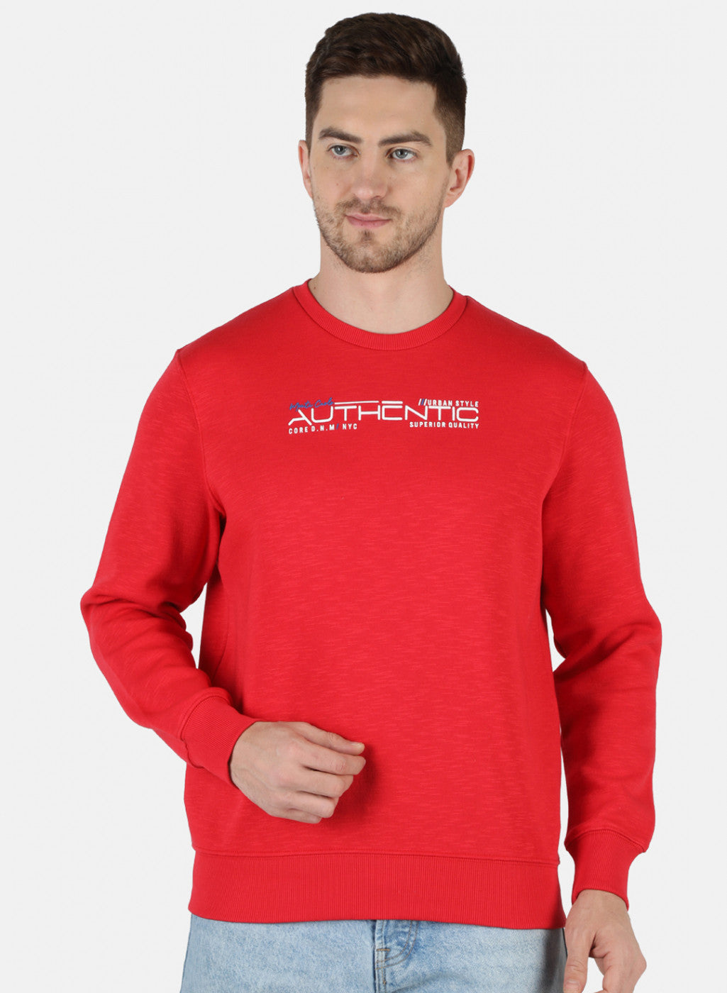 Men Red Solid Round Neck Full Sleeve Winter T-Shirt