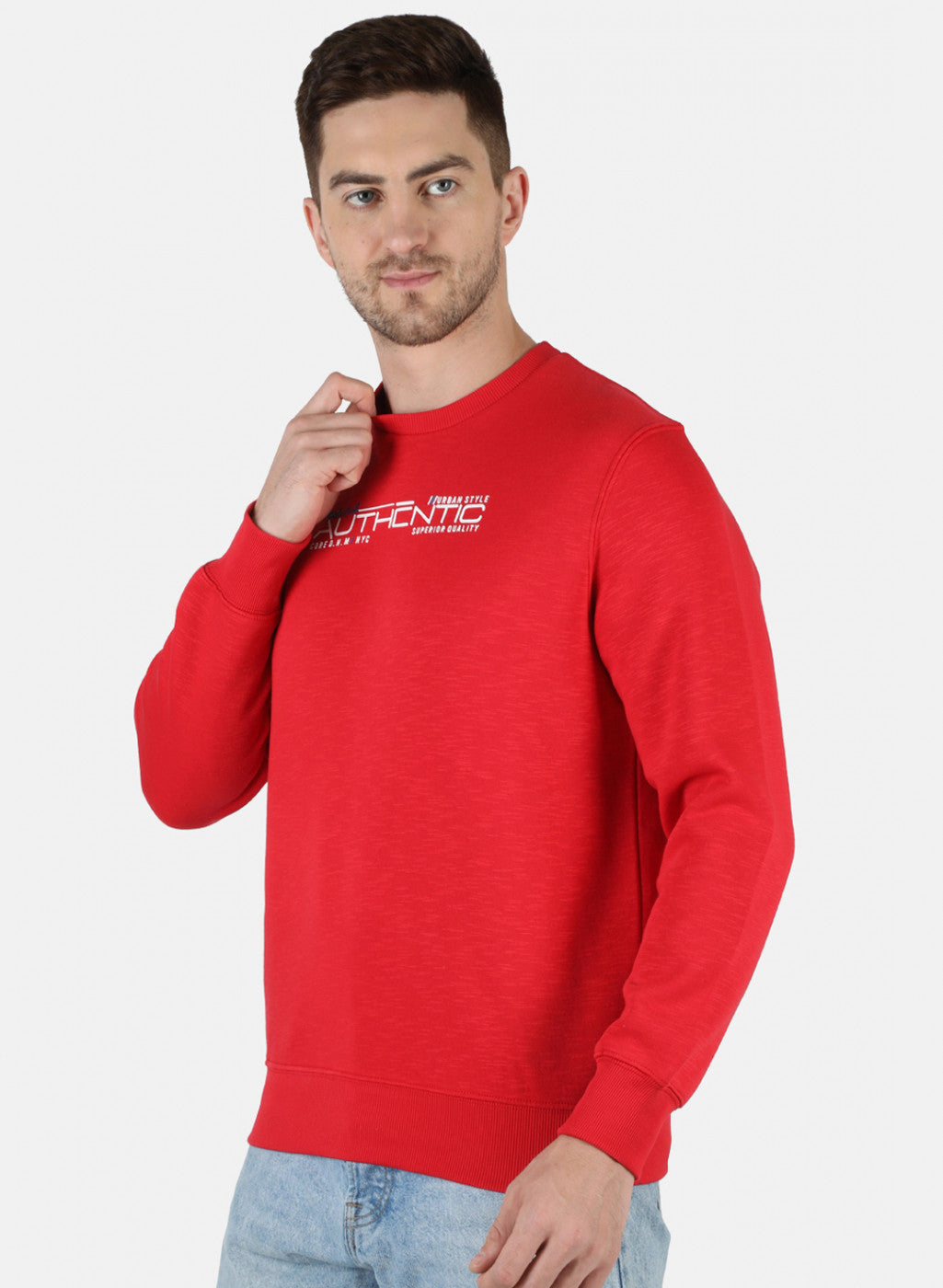 Men Red Solid Round Neck Full Sleeve Winter T-Shirt