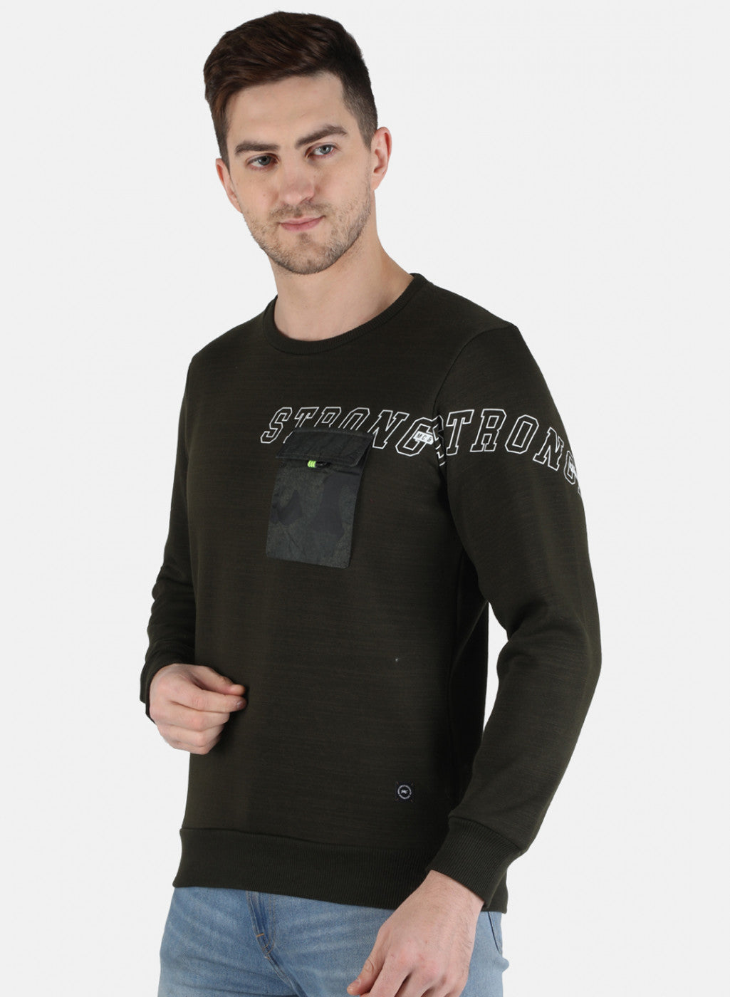 Men Olive Printed Sweatshirt