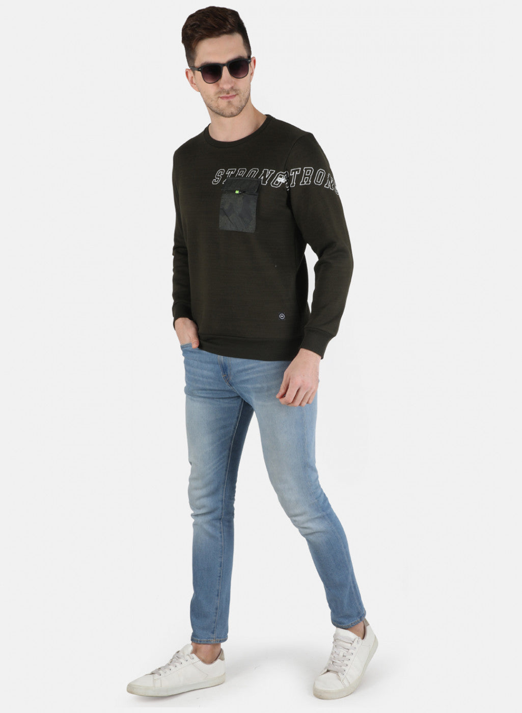Men Olive Printed Sweatshirt
