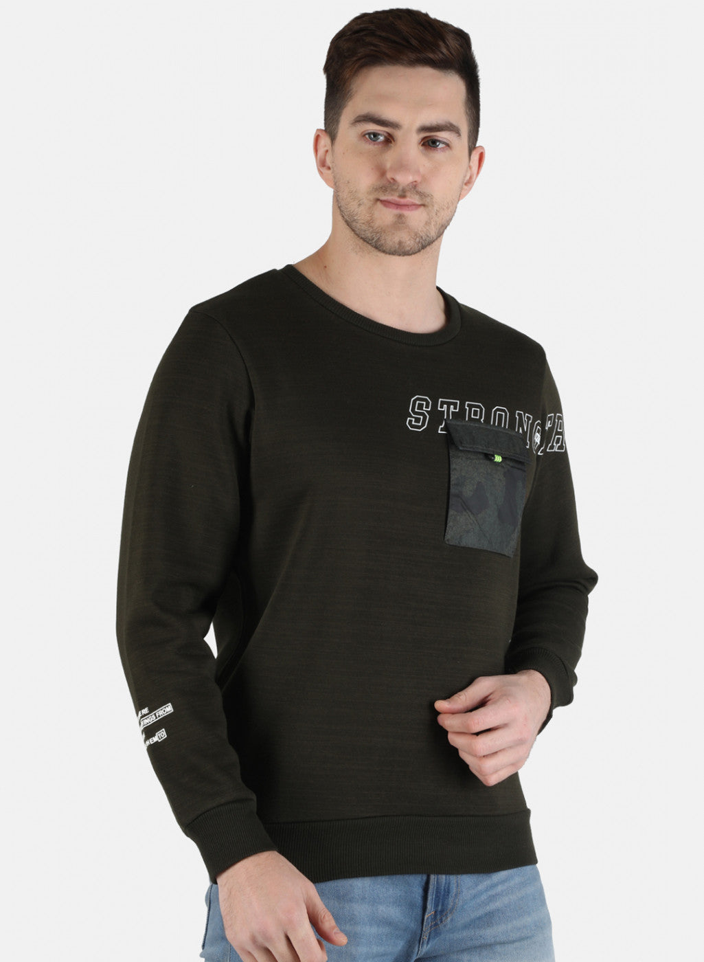 Men Olive Printed Sweatshirt