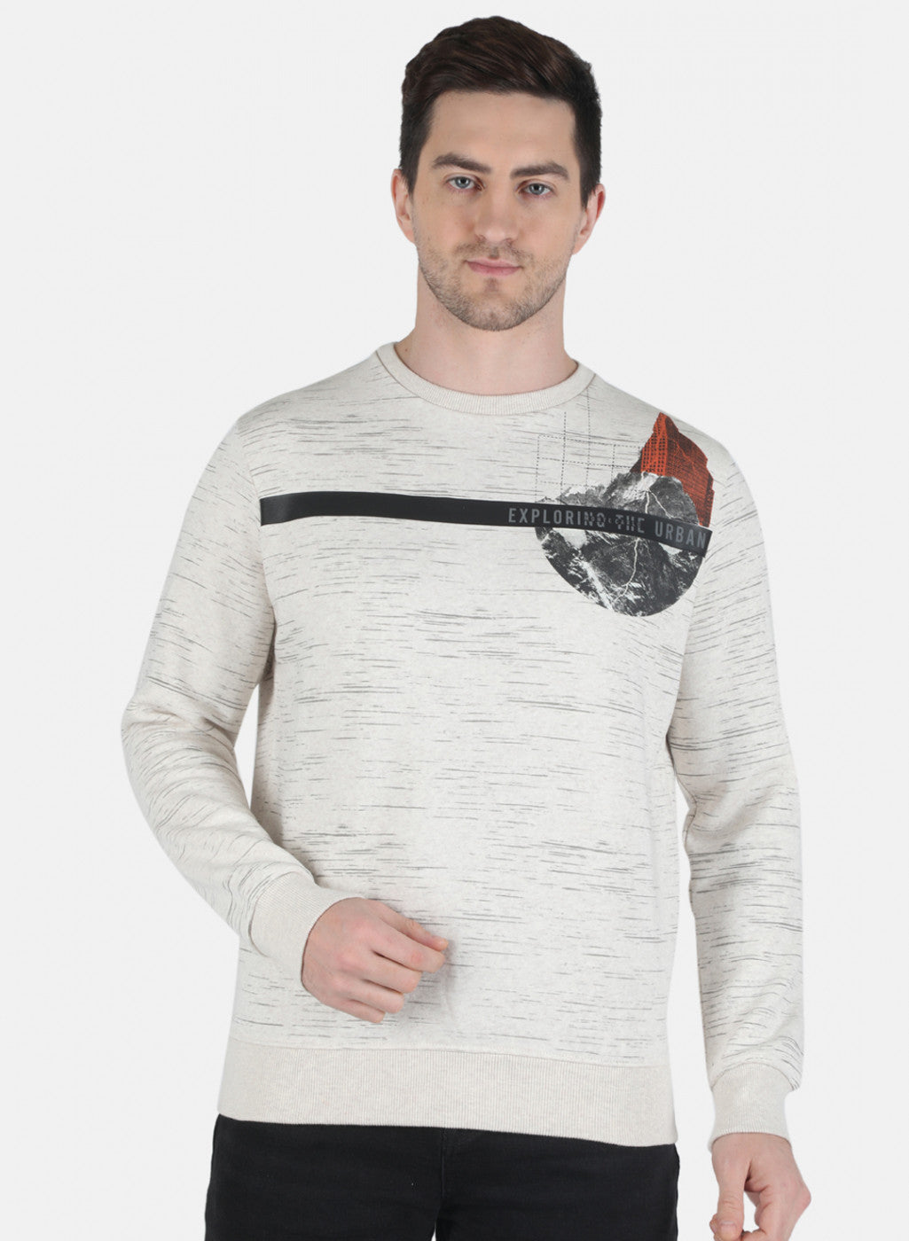 Men Beige Printed Sweatshirt