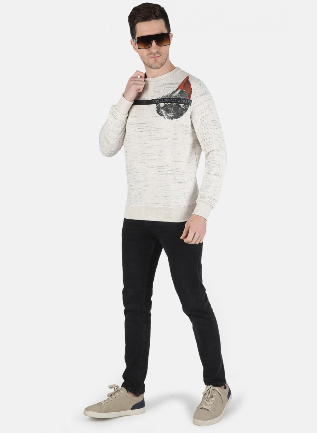 Men Beige Printed Sweatshirt