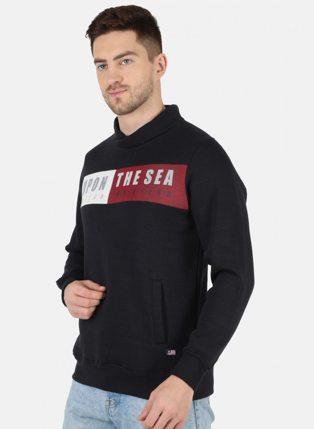 Men NAvy Blue Printed Sweatshirt