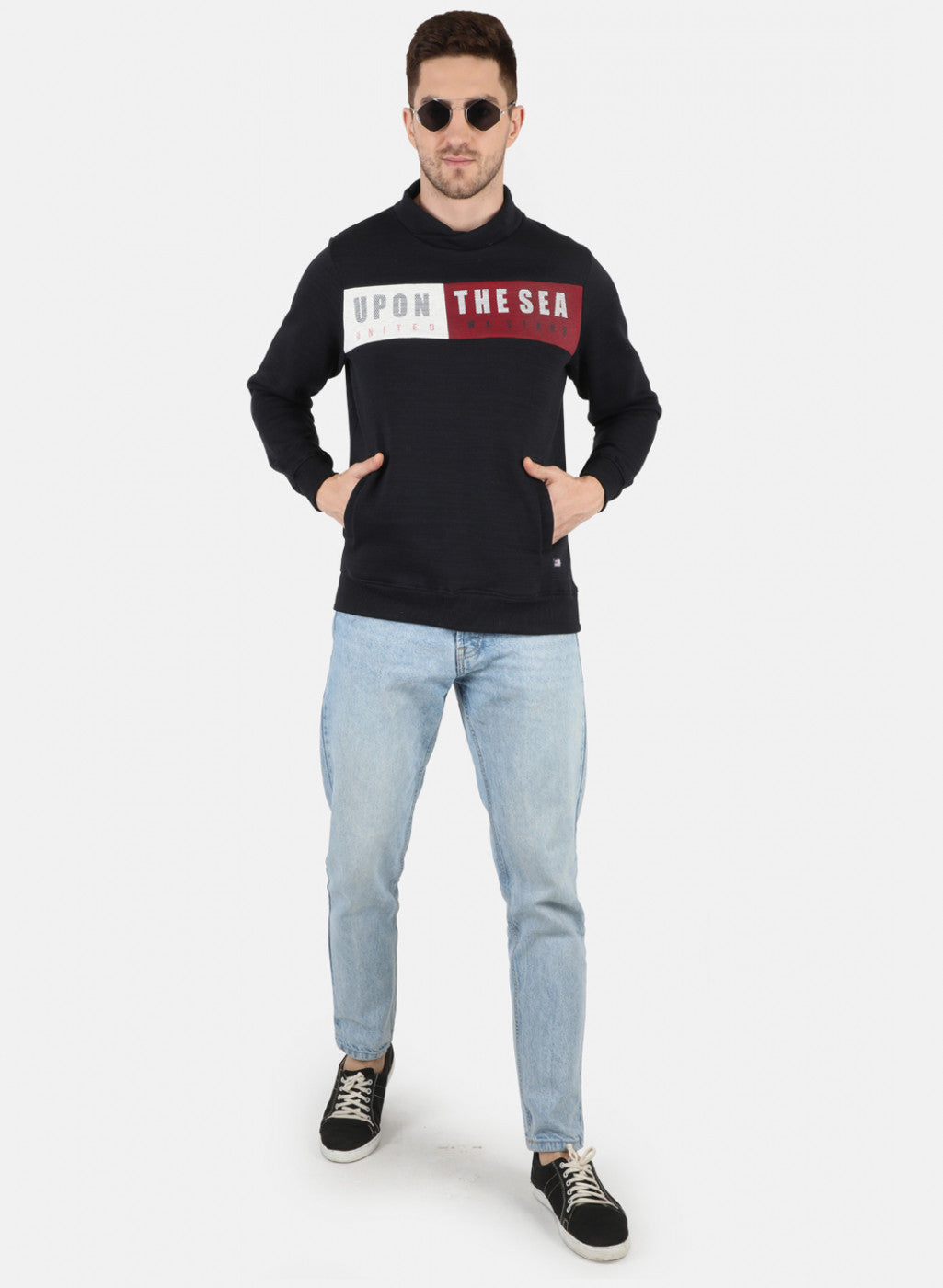 Men NAvy Blue Printed Sweatshirt