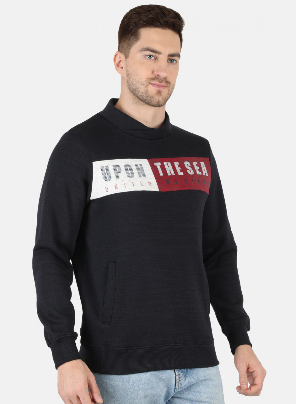 Men NAvy Blue Printed Sweatshirt