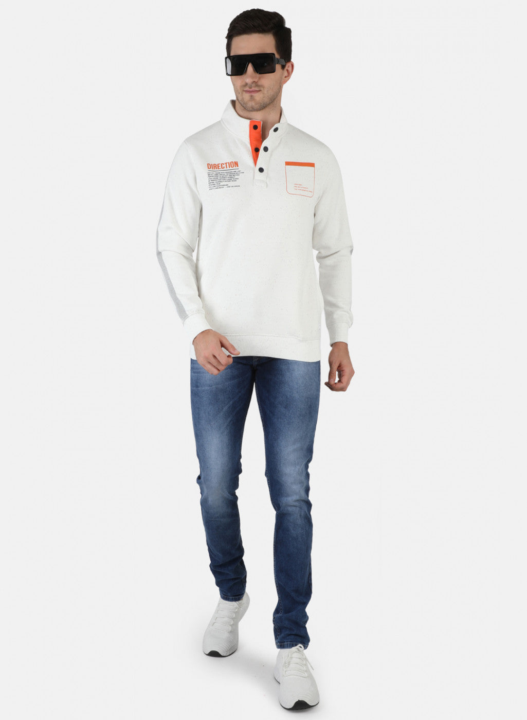 Men White Solid Sweatshirt