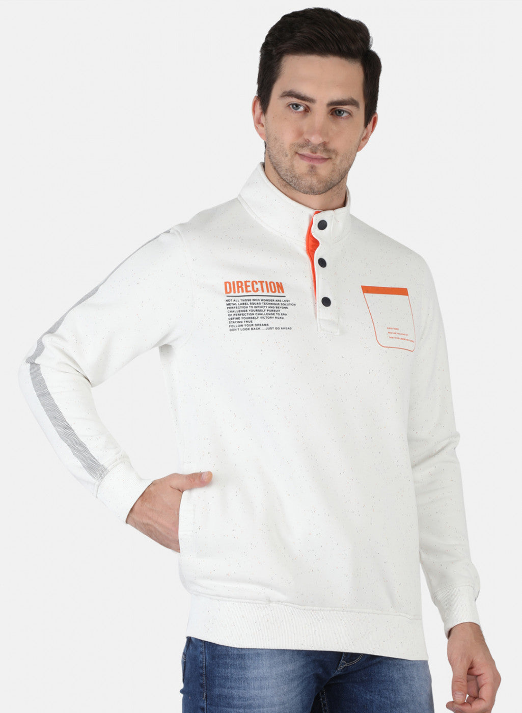 Men White Solid Sweatshirt