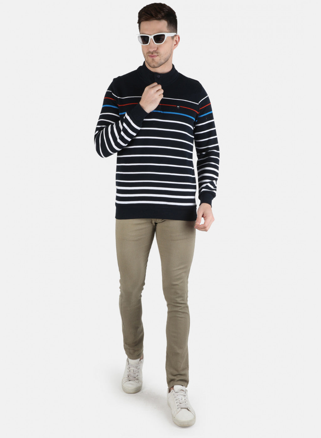 Men NAvy Blue Stripe Sweatshirt