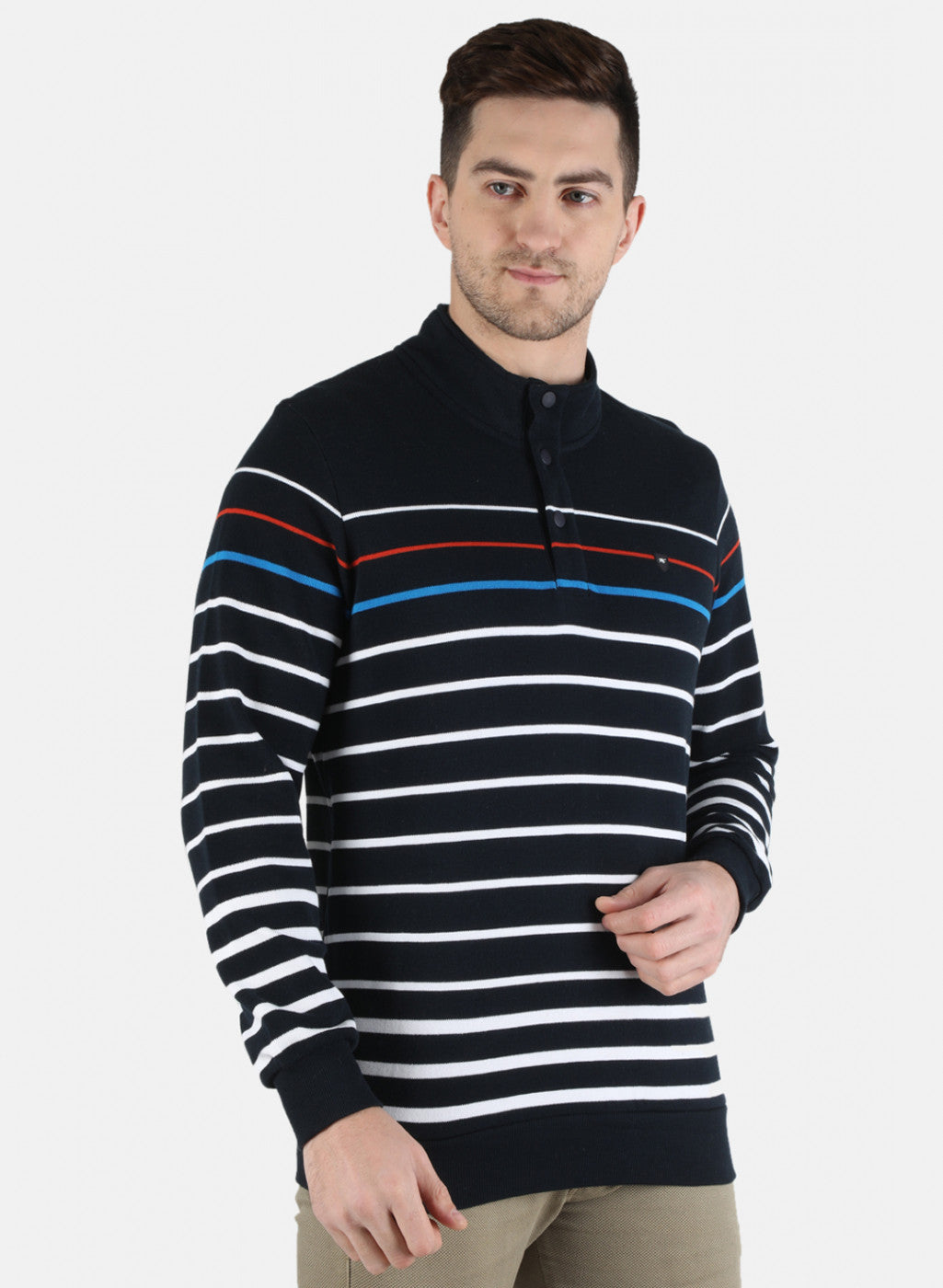 Men NAvy Blue Stripe Sweatshirt