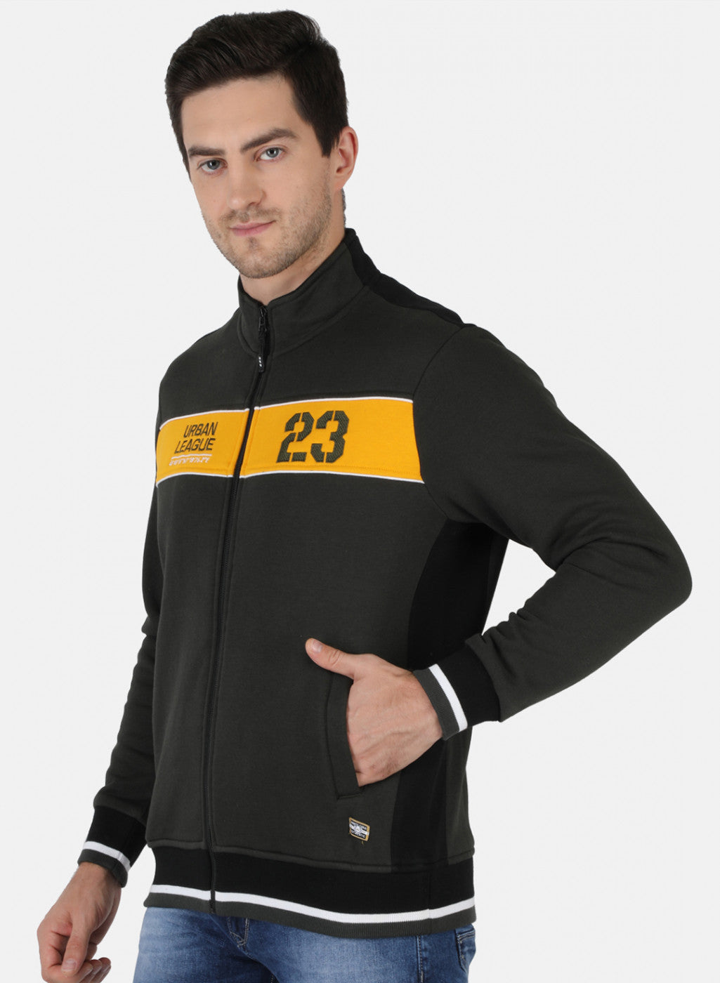 Men Olive Solid Sweatshirt