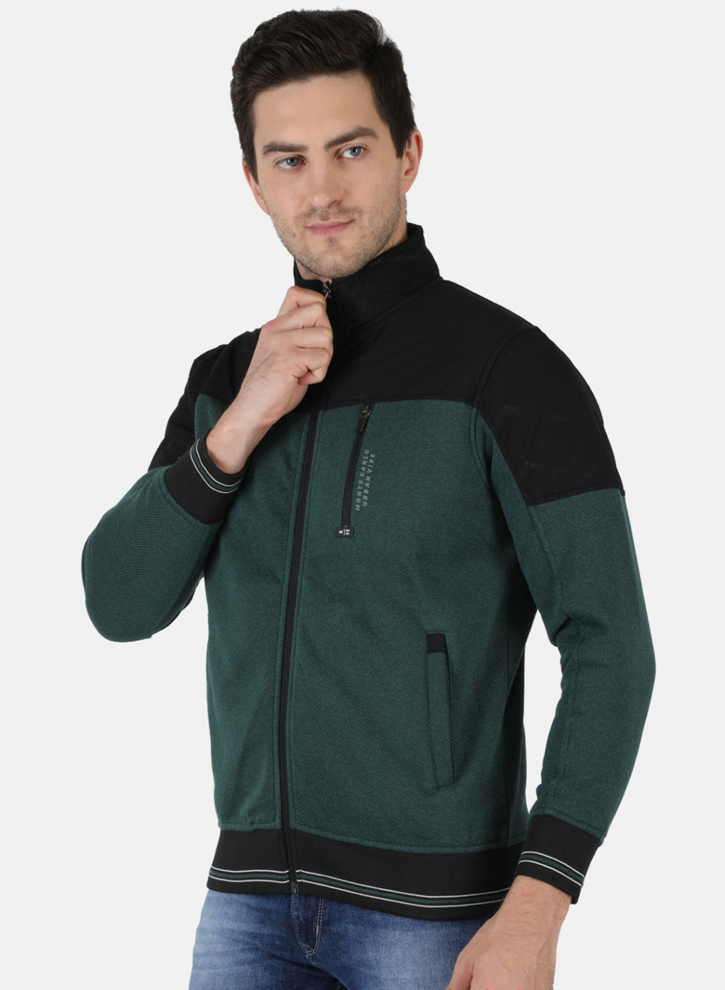 Men Green Solid Sweatshirt
