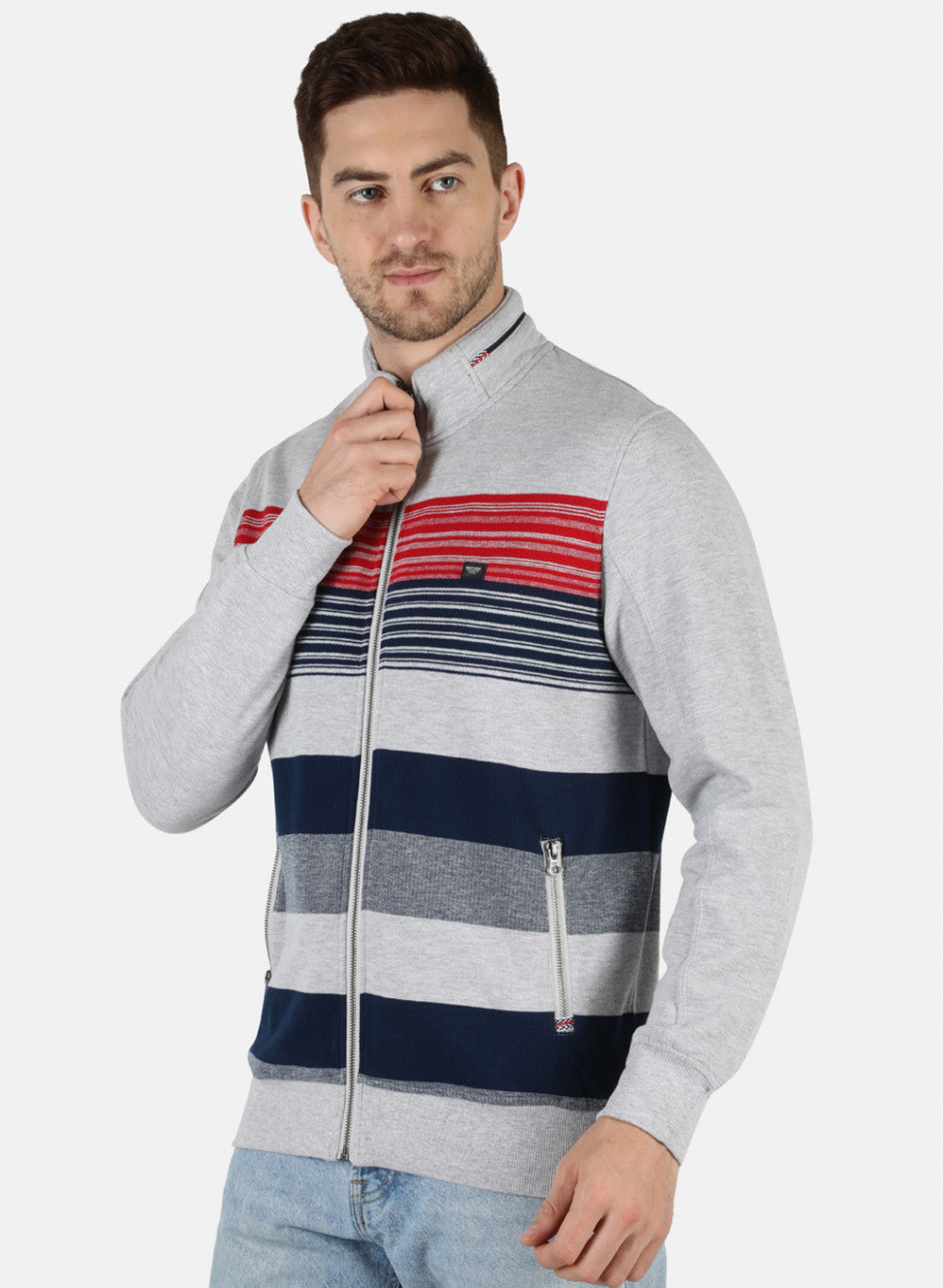 Men Grey Stripe Sweatshirt