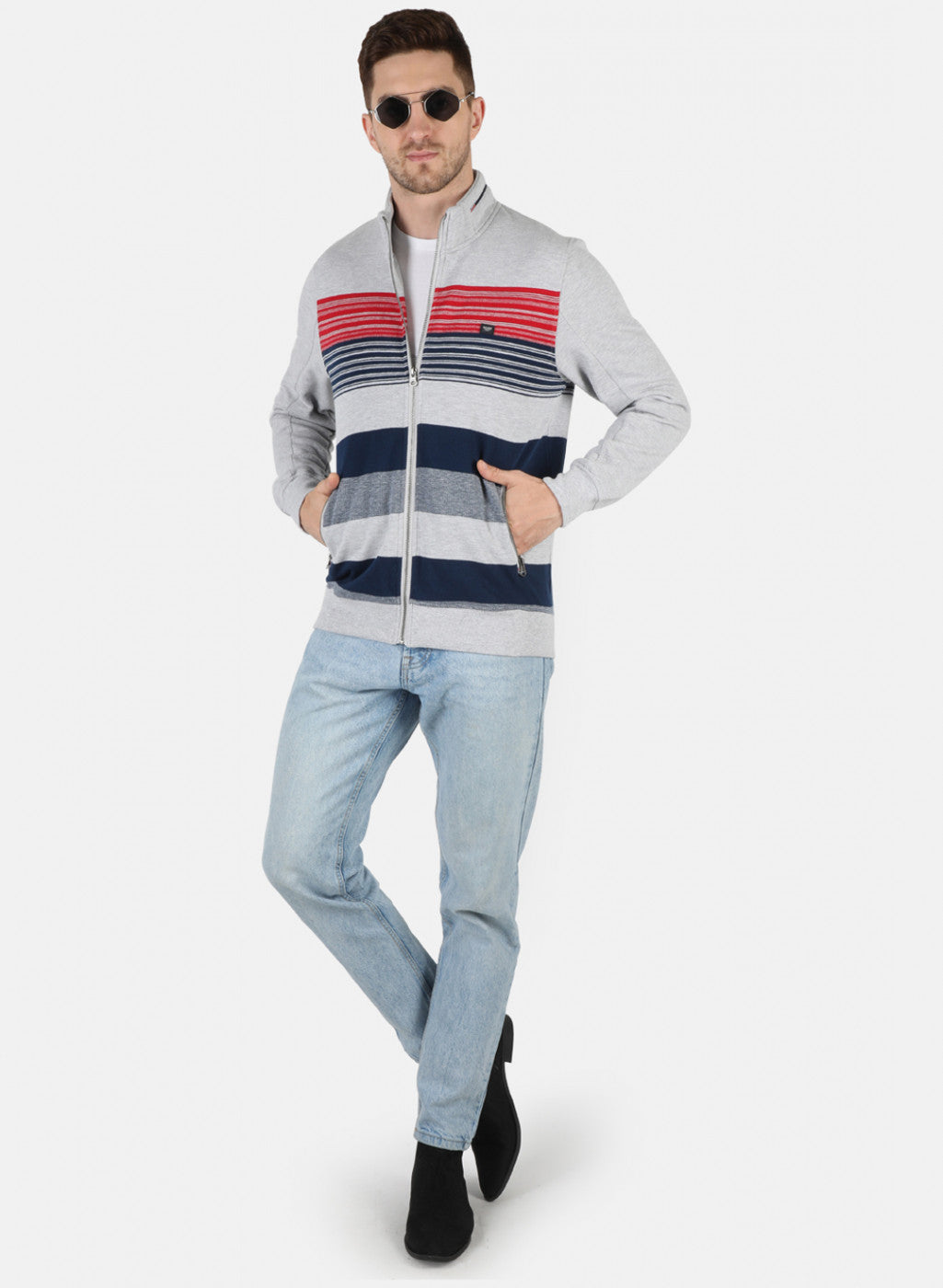 Men Grey Stripe Sweatshirt