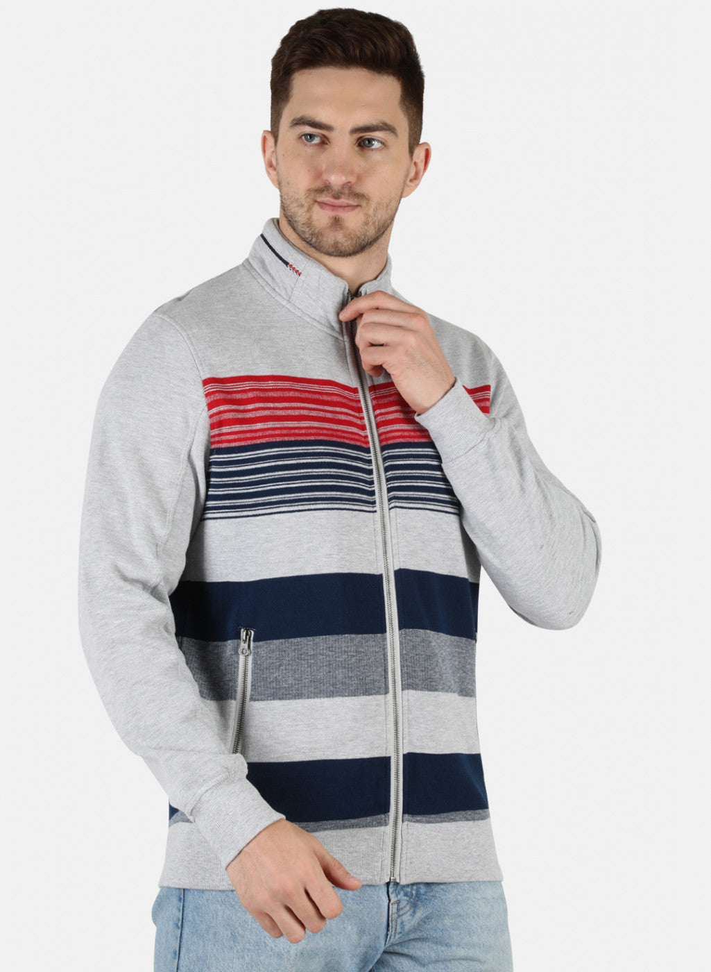 Men Grey Stripe Sweatshirt