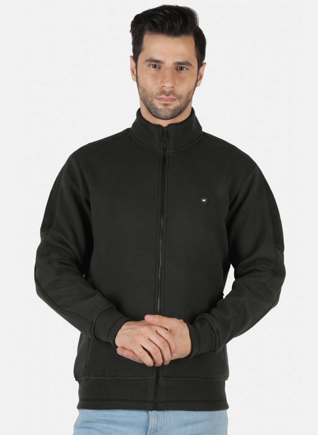 Men Olive Self Design Sweatshirt