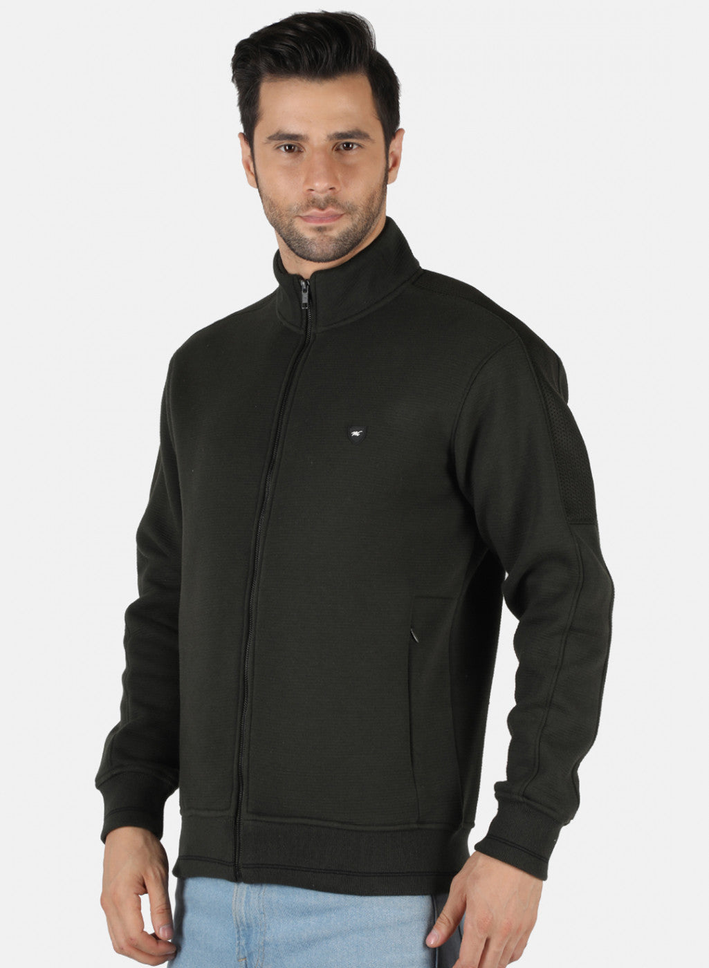 Men Olive Self Design Sweatshirt