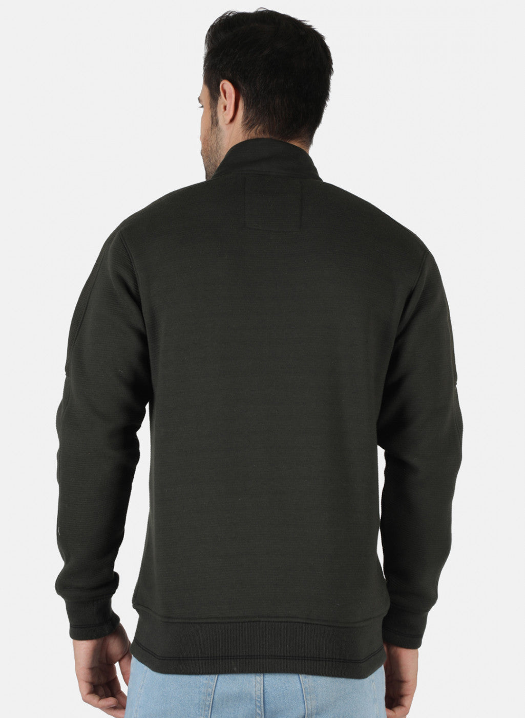 Men Olive Self Design Sweatshirt