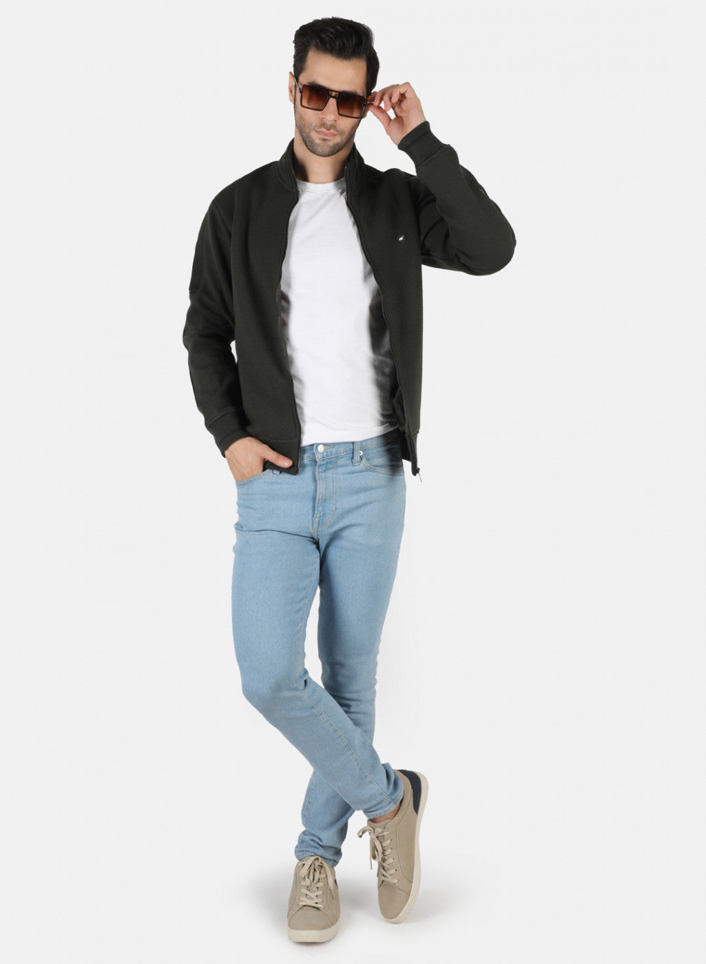 Men Olive Self Design Sweatshirt