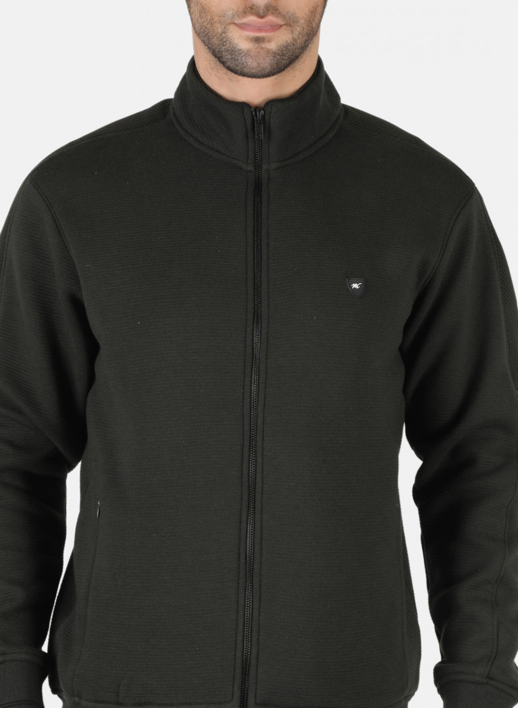 Men Olive Self Design Sweatshirt