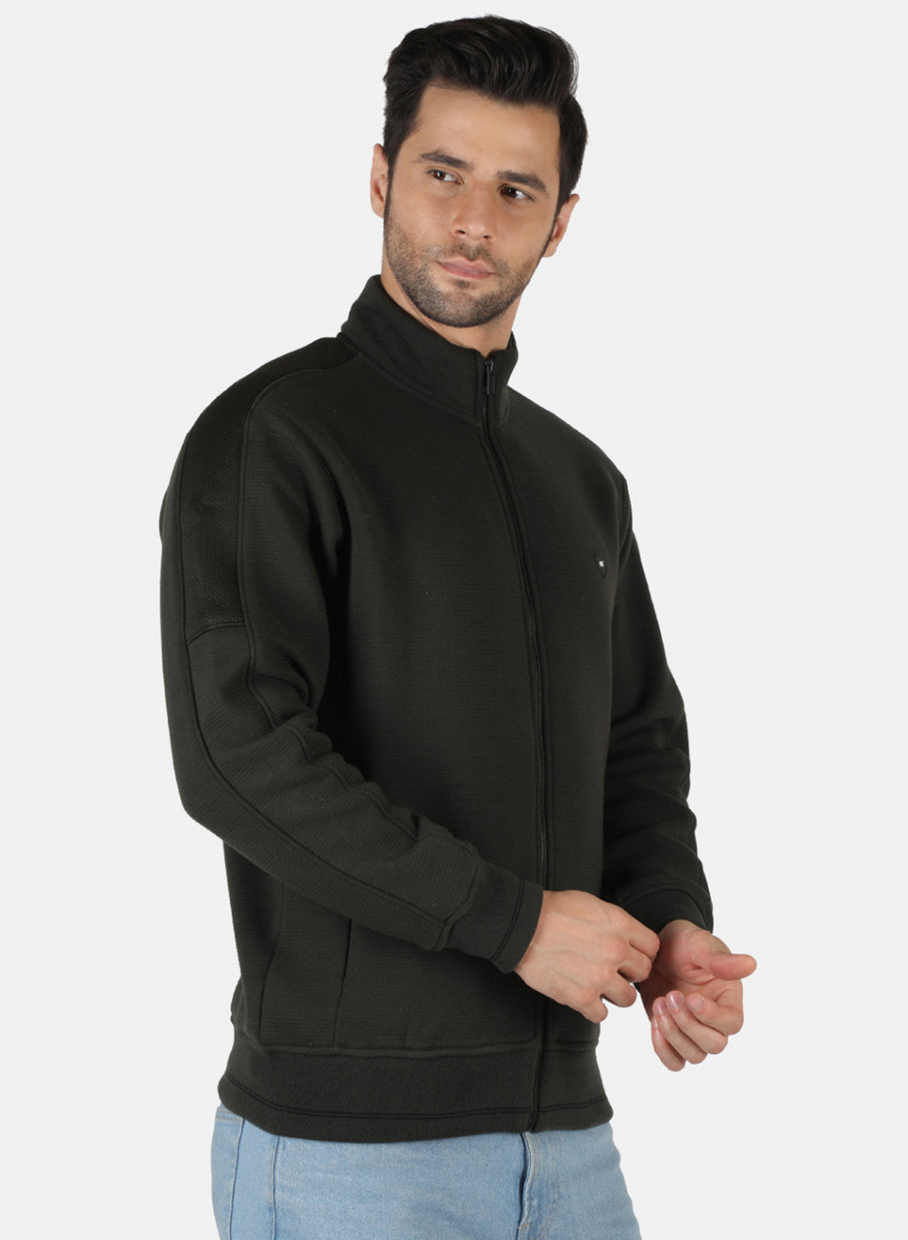 Men Olive Self Design Sweatshirt