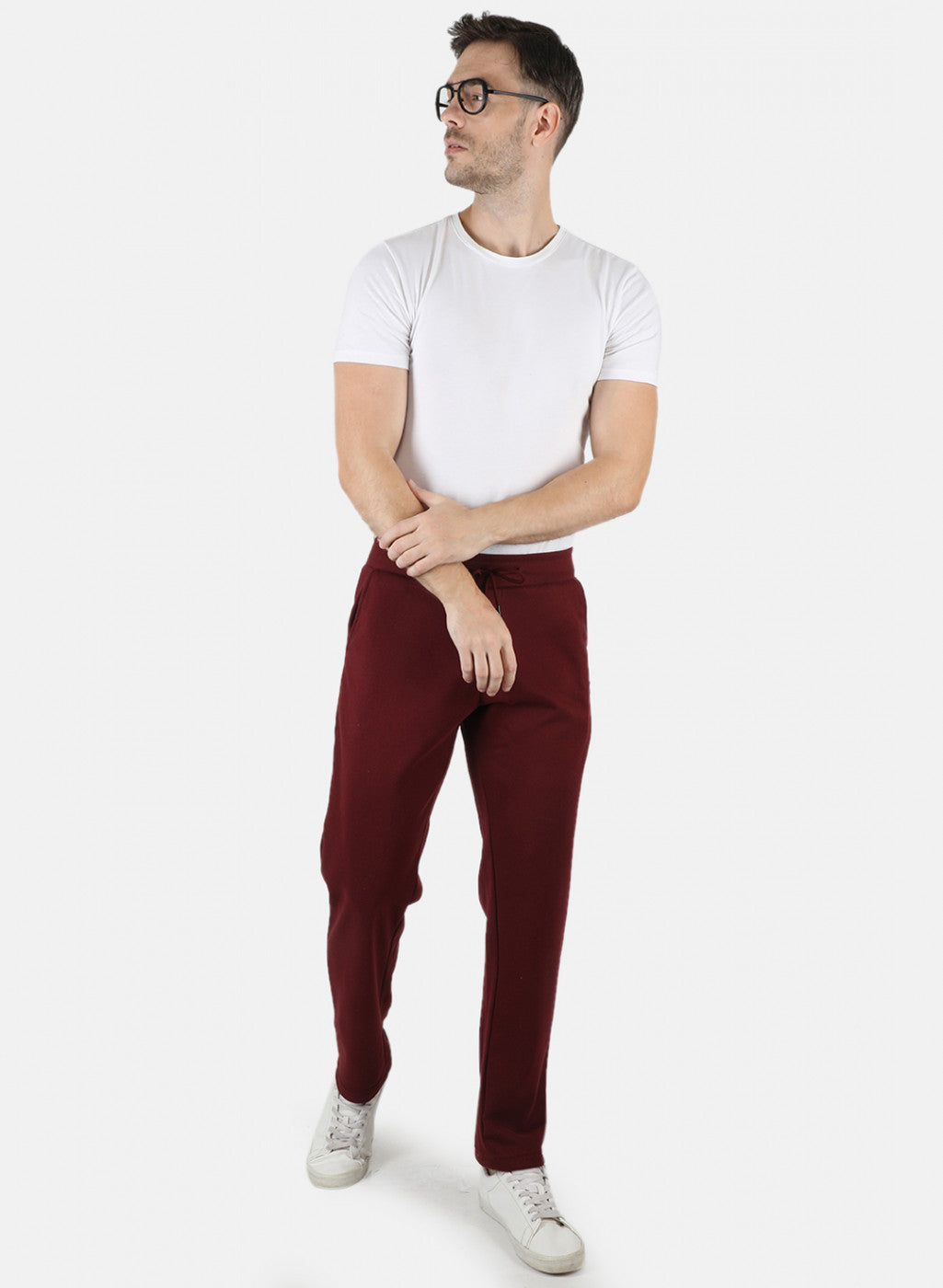 Men Maroon Solid Winter Lower