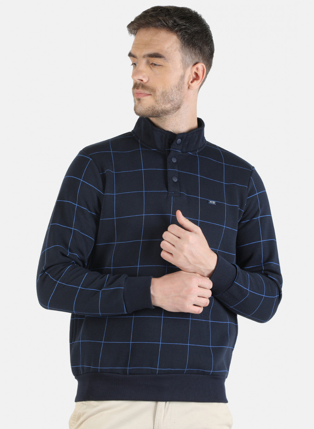 Men NAvy Blue Check Sweatshirt