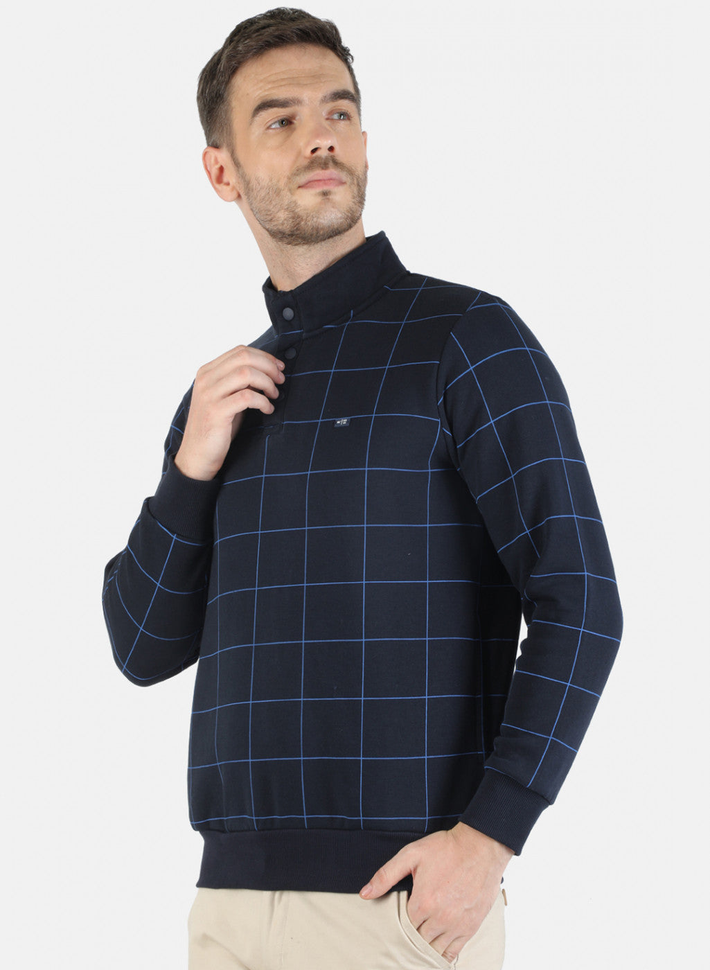 Men NAvy Blue Check Sweatshirt