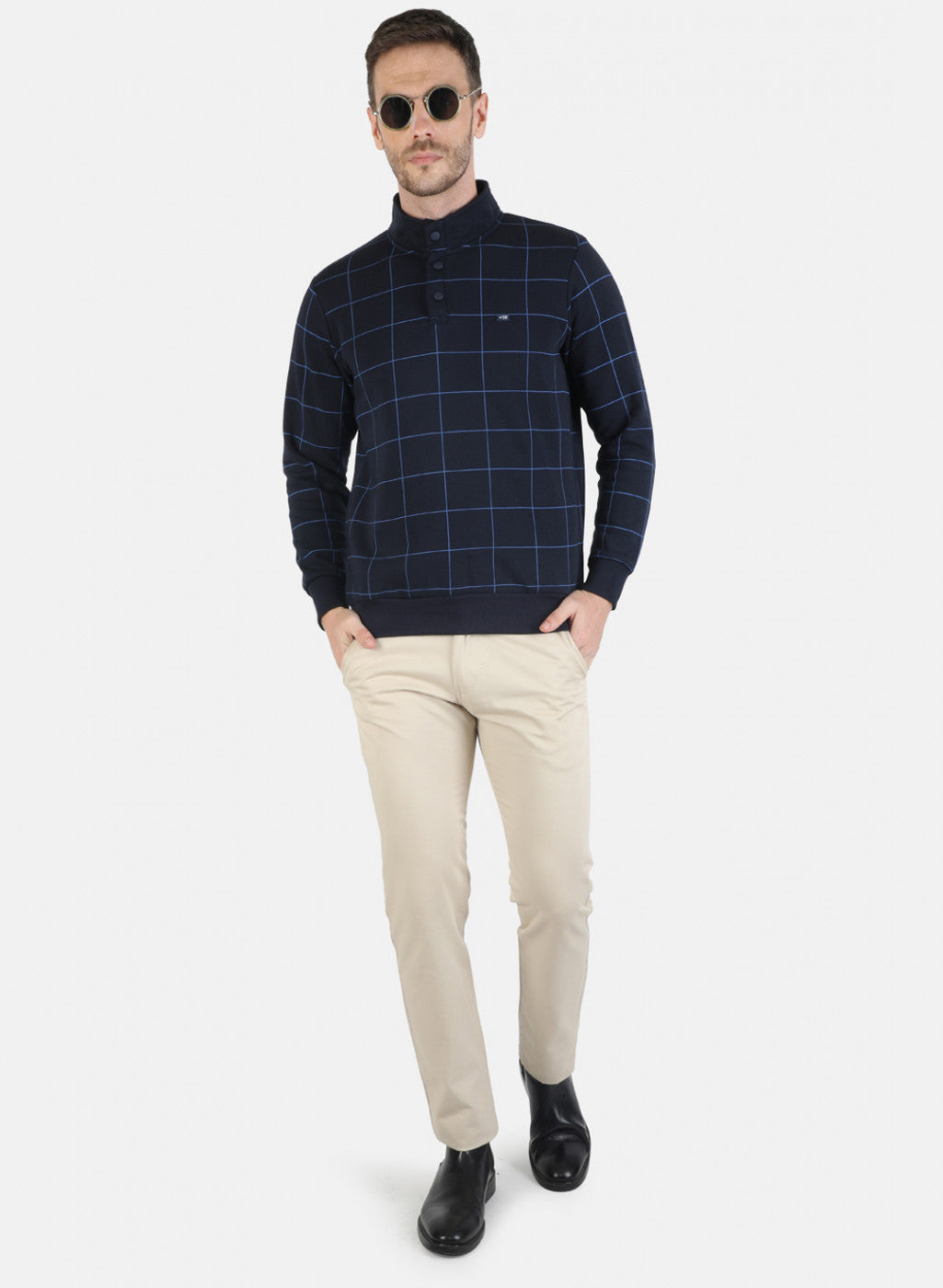 Men NAvy Blue Check Sweatshirt