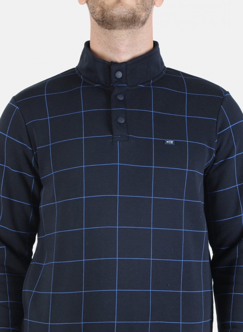 Men NAvy Blue Check Sweatshirt