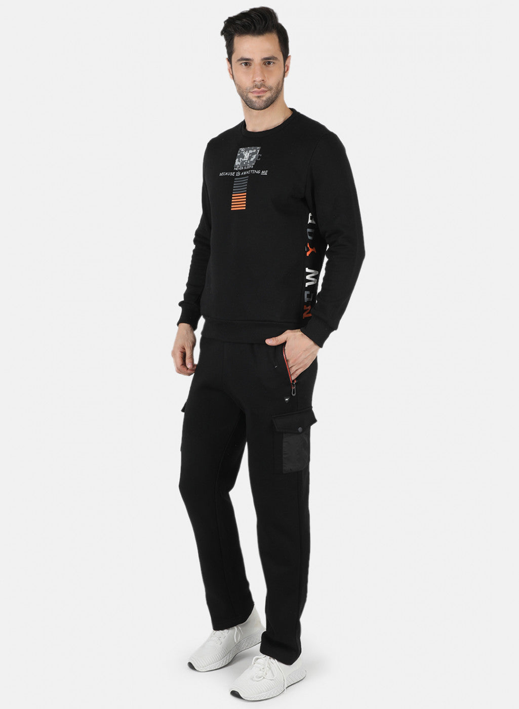 Men Black Printed Tracksuit