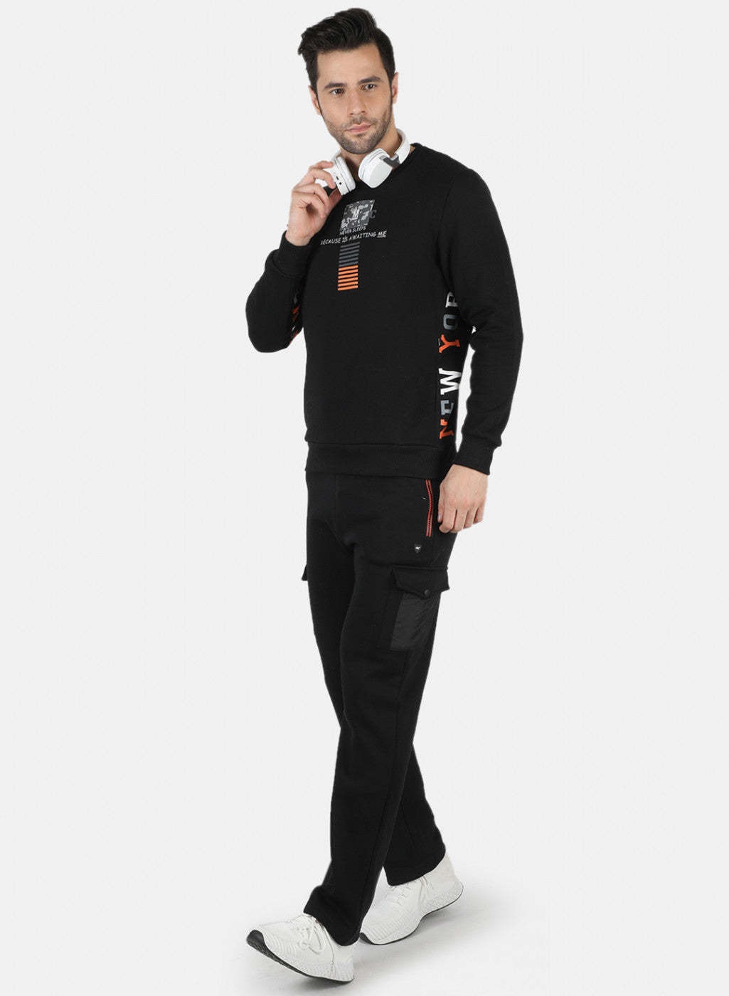 Men Black Printed Tracksuit