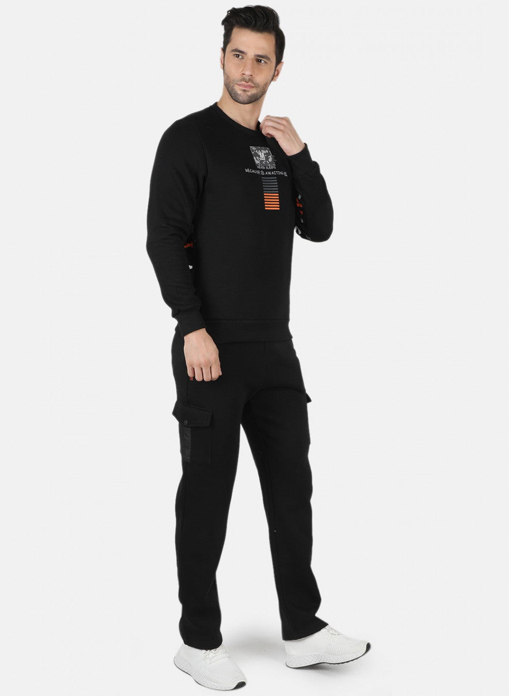 Men Black Printed Tracksuit