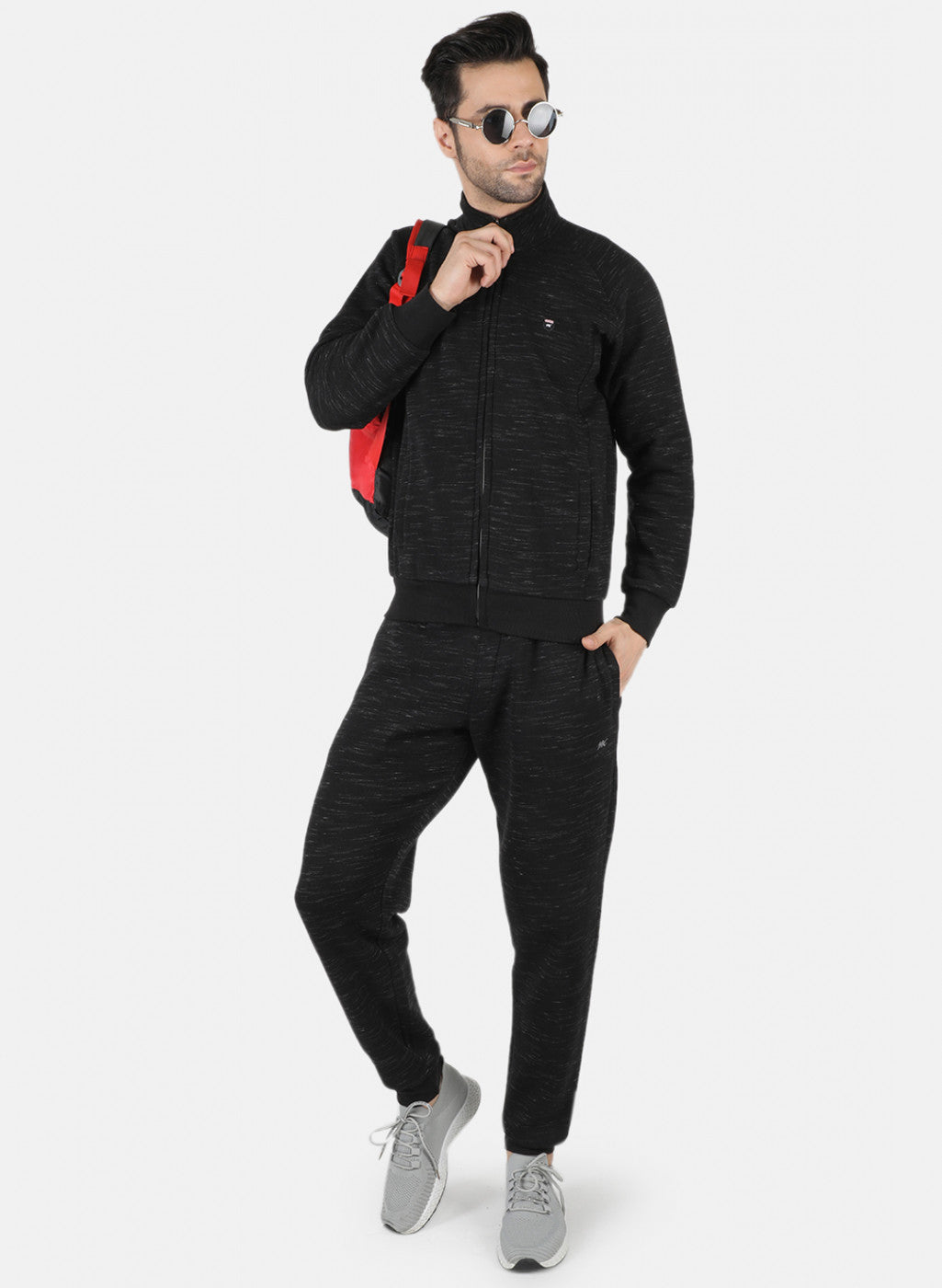 Men Black Solid Tracksuit