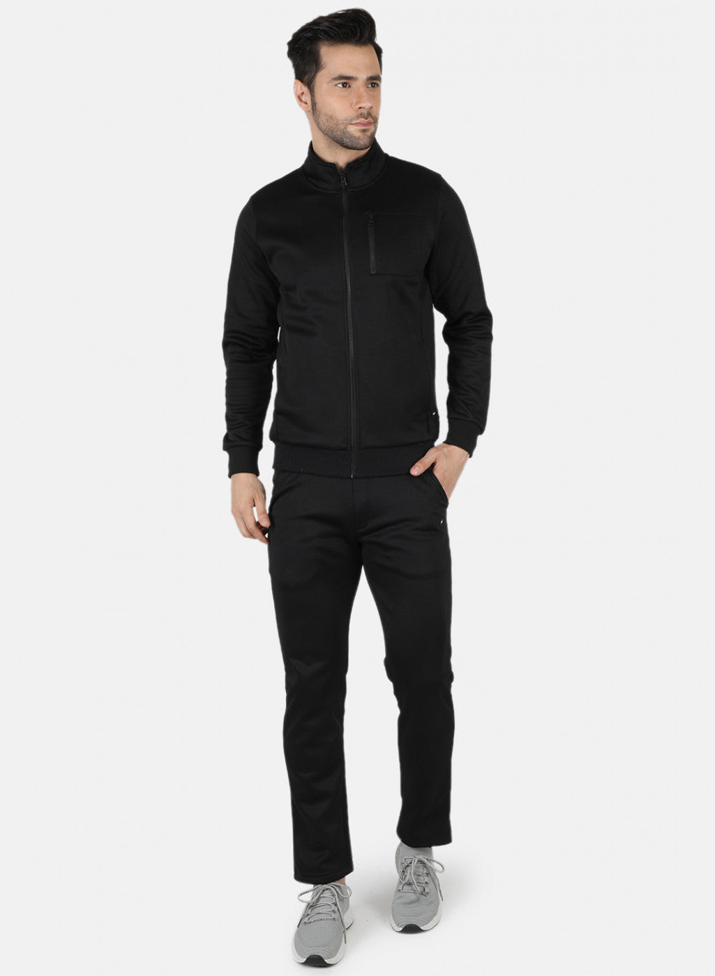 Men Black Solid Tracksuit