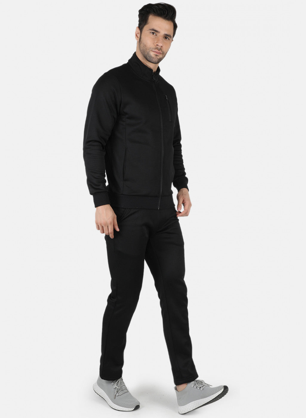 Men Black Solid Tracksuit