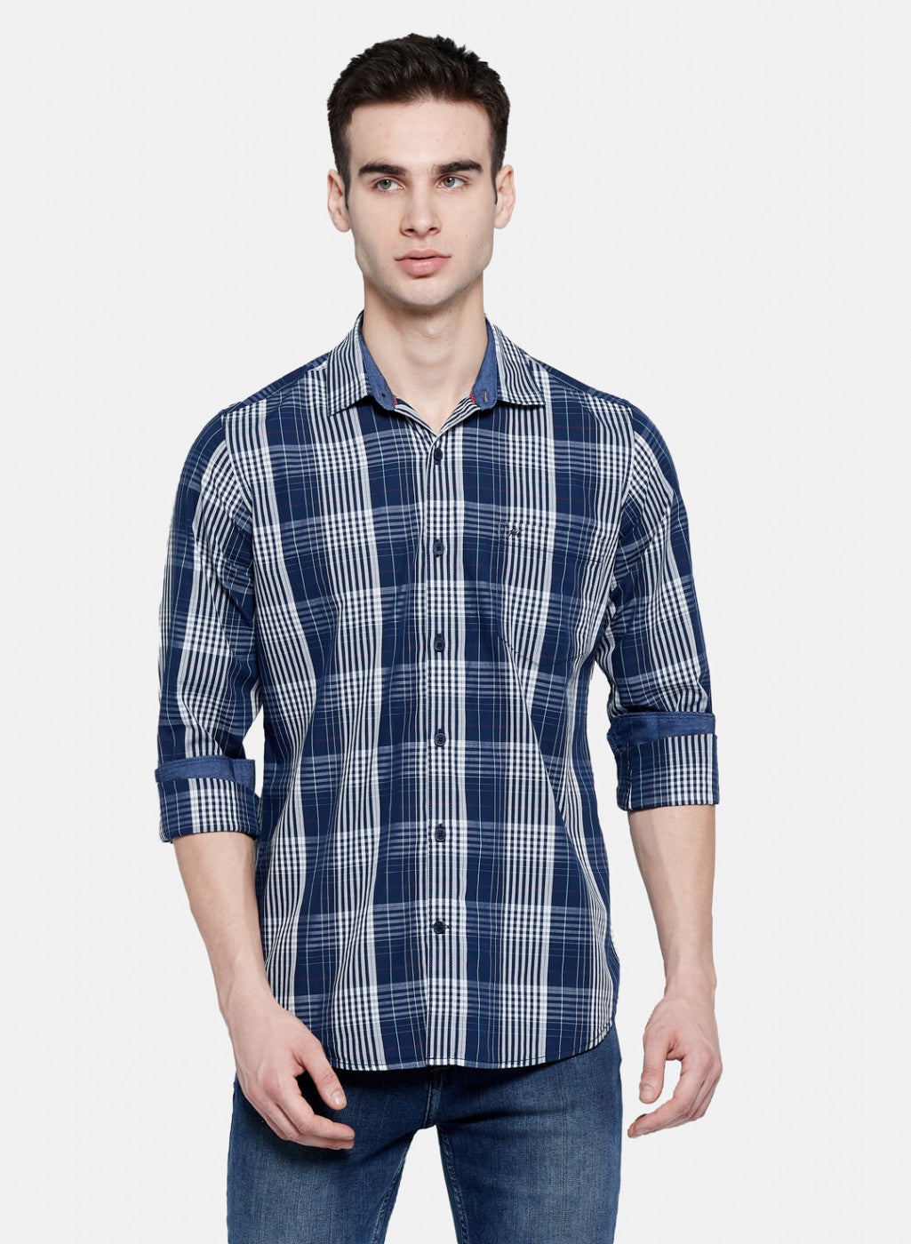 Mens NAvy Blue Check Shirt