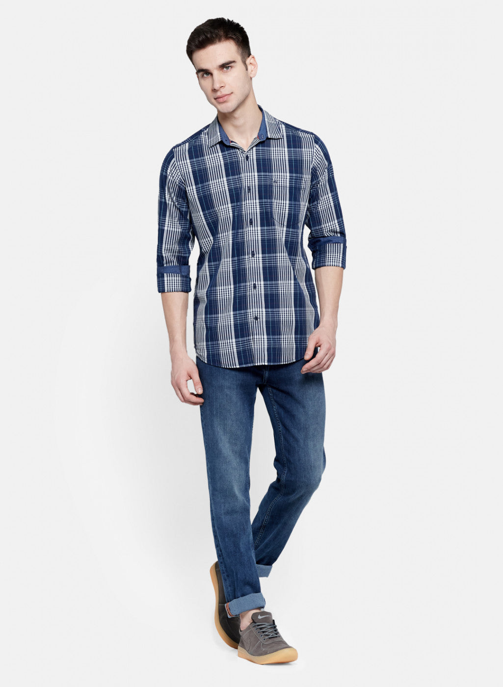 Mens NAvy Blue Check Shirt