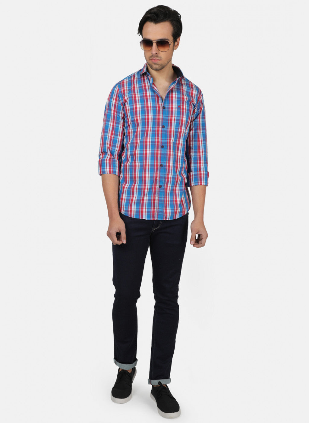 Men Blue Check Shirts