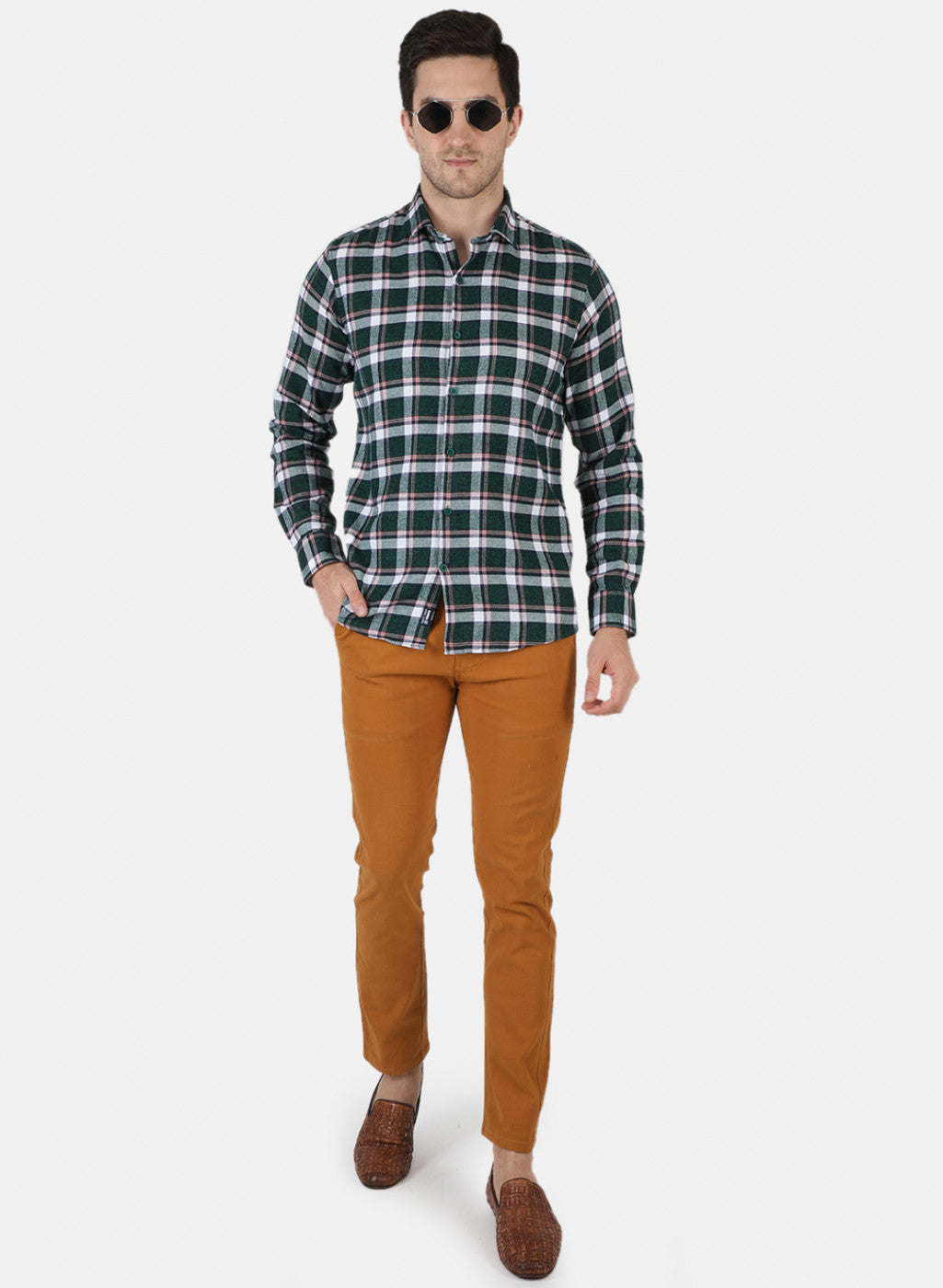 Men Green Check Shirt